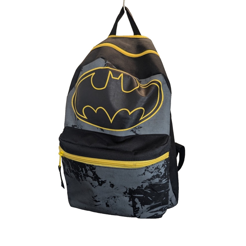 DC Backpack Batman Comics Logo Splash Cape & Hood  Black Yellow Gray